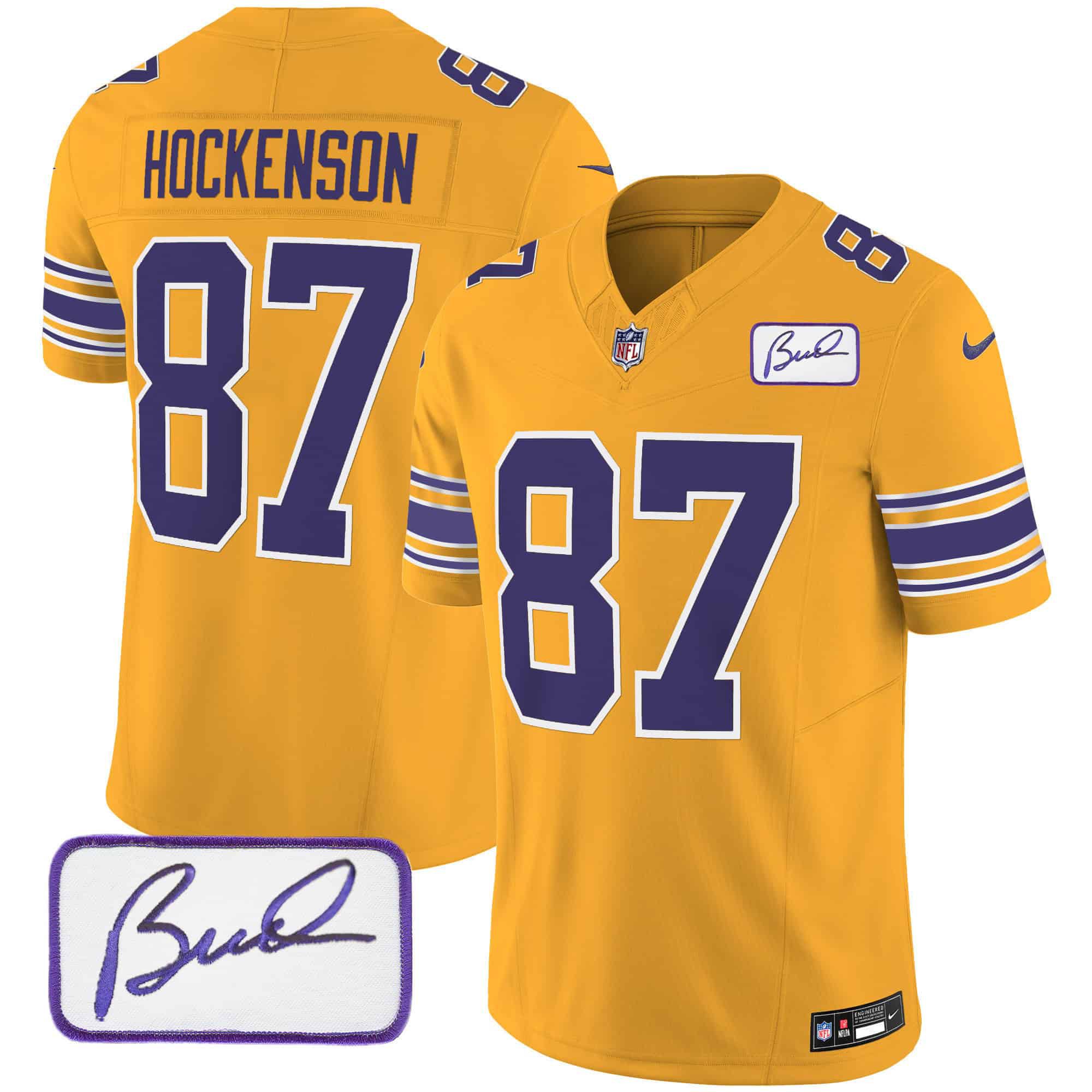 Men Minnesota Vikings #87 Hockenson Yellow 2024 Nike Bud Grant Patch Classic Limited NFL Jersey